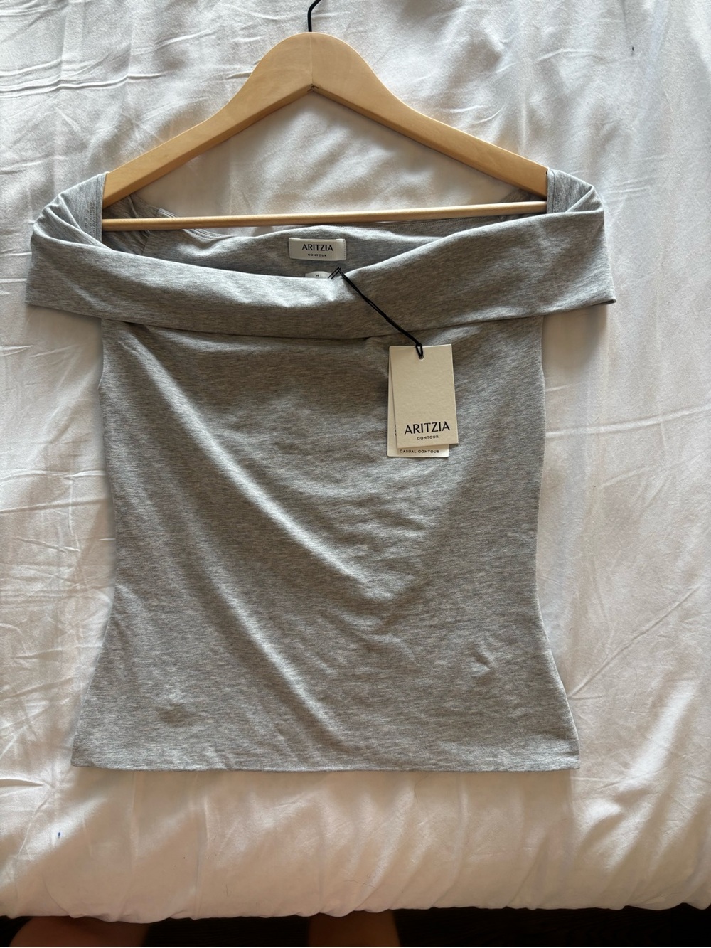 Aritzia Grey Off-Shoulder Knit Top